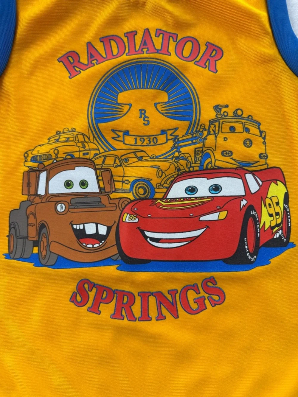 Disney Cars Radiator Springs Yellow & Blue Kids One-Piece Tank Size 8 - Picture 2 of 5